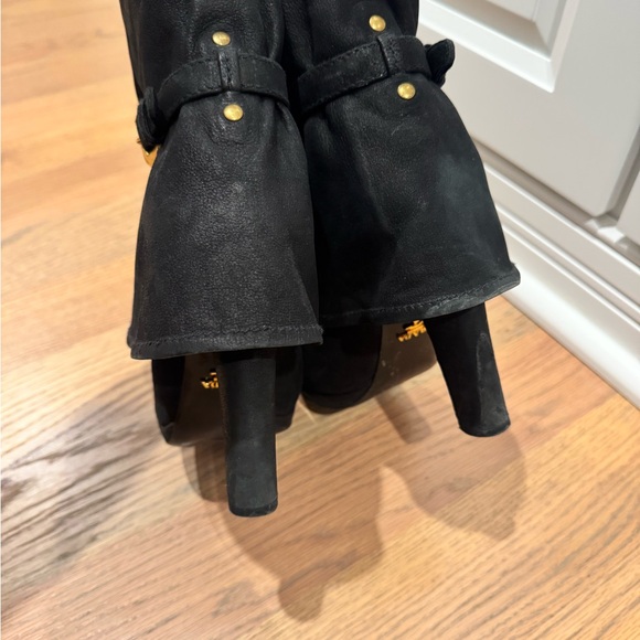 Prada Black Fold-Over Ankle Heeled Boots with Gold Buckle - Picture 3 of 10